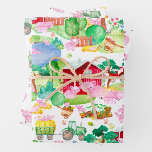 Waterverf tractoren — Boerderij voor het gieten Inpakpapier Vel (In situ)