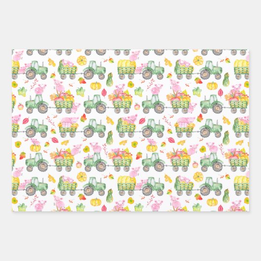 Waterverf tractoren — Boerderij voor het gieten Inpakpapier Vel (Voorkant 3)