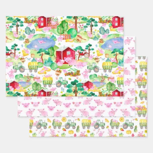 Waterverf tractoren — Boerderij voor het gieten Inpakpapier Vel (Set)