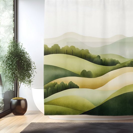 Waterverf Traditioneel Japans Landschap Douchegordijn