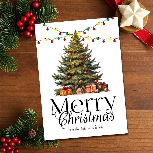 Waterverf traditionele kerstboom niet-foto feestdagenkaart