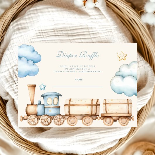 Waterverf Train Baby shower Diapper Raffle Informatiekaartje
