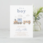 Waterverf  Train Baby shower Kaart (Staand voorkant)