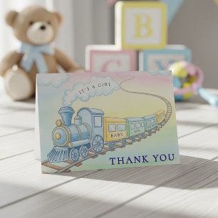 Waterverf Train Whimsical Baby shower Bedankkaart