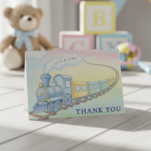 Waterverf Train Whimsical Baby shower Bedankkaart
