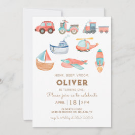 Waterverf Transport Boy Birthday Party Kaart