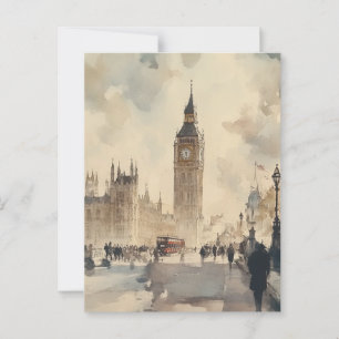  Waterverf Travel Briefkaart Londen