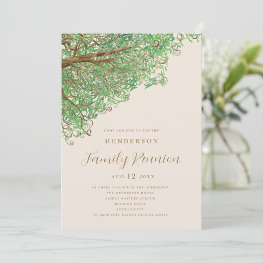 Waterverf Tree Family Reunion Uitnodiging (Staand voorkant)