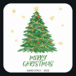 Waterverf Tree Merry Christmas Sticker<br><div class="desc">Waterverf Tree Merry Christmas Sticker</div>