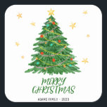 Waterverf Tree Merry Christmas Sticker<br><div class="desc">Waterverf Tree Merry Christmas Sticker</div>