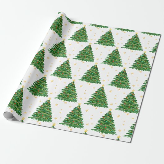 Waterverf Tree Merry Christmas Wrapping Papier (Uitgerold)
