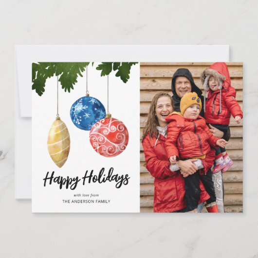 Waterverf Tree Ornament Feestdagenkaart (Voorkant)