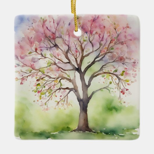 Waterverf Tree Painting Keramisch Ornament (Voorkant)