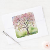 Waterverf Tree Painting Vierkante Sticker (Envelop)