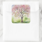 Waterverf Tree Painting Vierkante Sticker (Tas)