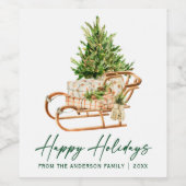 Waterverf Tree Sleigh Calligraphy Inktvakantie Wijn Etiket (Enkel label)