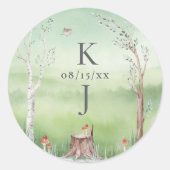 Waterverf Tree Whimsical Boho Huwelijksuitnodiging Ronde Sticker (Voorkant)