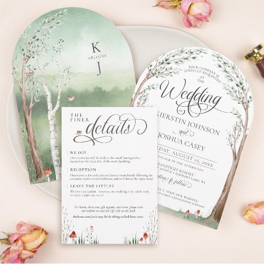 Waterverf Tree Whimsical Forest Wedding Details Informatiekaartje