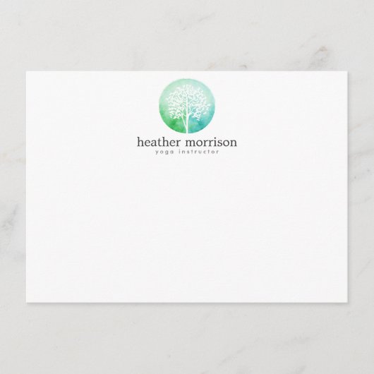 Waterverf Tree Yoga en Wellness Flat Notecard Notitiekaartje (Voorkant)