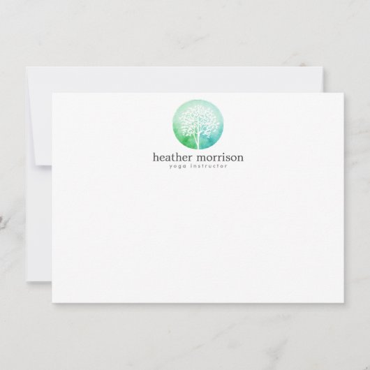 Waterverf Tree Yoga en Wellness Flat Notecard Notitiekaartje (Voorkant)