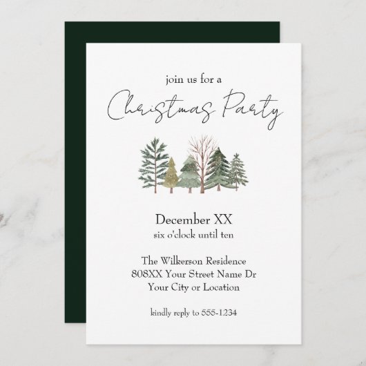 Waterverf Trees & Elegant Script Kerstfeest Kaart (Voorkant / Achterkant)