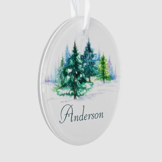 Waterverf Trees gepersonaliseerd ornament (voorkant)