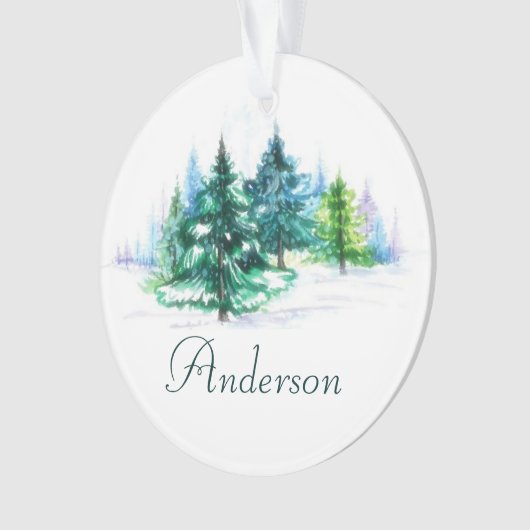 Waterverf Trees gepersonaliseerd ornament (voorkant)