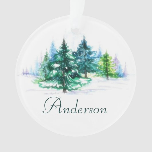 Waterverf Trees gepersonaliseerd ornament (voorkant)