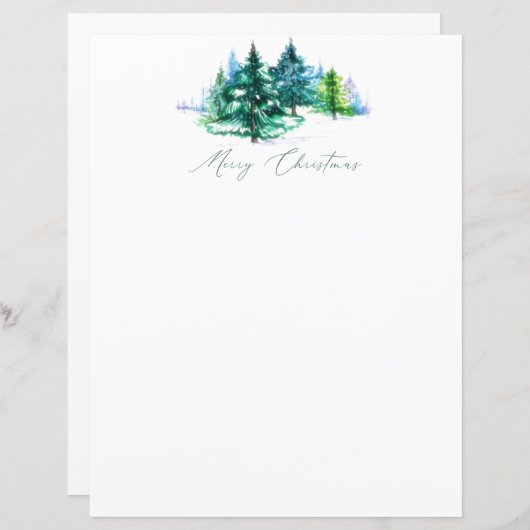 Waterverf Trees Kerst briefpapier (Voorkant / Achterkant)