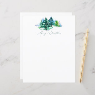 Waterverf Trees Kerst briefpapier