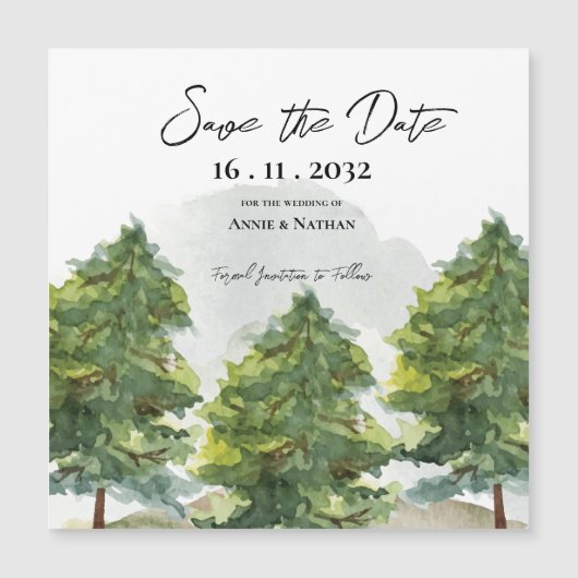 Waterverf Trees Landscape Wedding Save the Date (Voorkant)