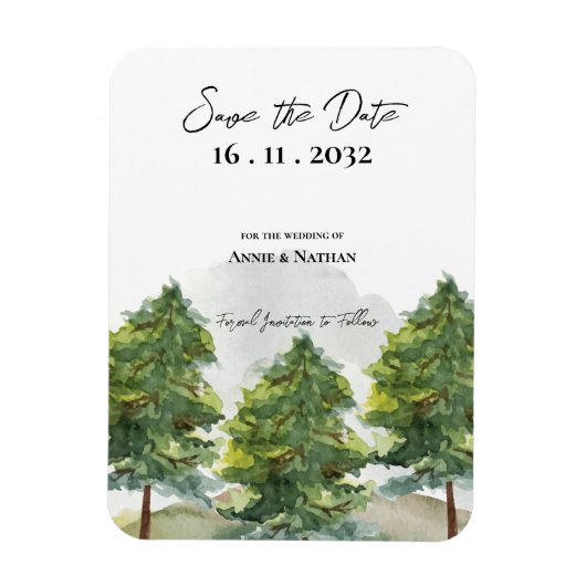 Waterverf Trees Landscape Wedding Save the Date Magneet (Verticaal)