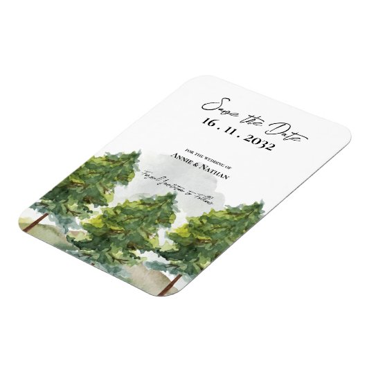 Waterverf Trees Landscape Wedding Save the Date Magneet (Linkerzijde)