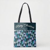 Waterverf Trees Merry Christmas Monogrammed Tote Bag (Voorkant)