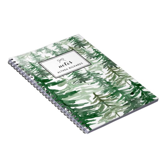 Waterverf Trees Pattern Gepersonaliseerd Notitiebo Notitieboek (Rechterzijde)