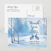 Waterverf Trees Rabbits Winter Wedding Bedankt Briefkaart (Voorkant / Achterkant)