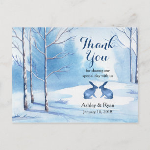 Waterverf Trees Rabbits Winter Wedding Bedankt Briefkaart