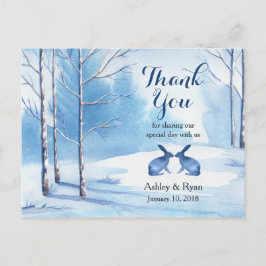 Waterverf Trees Rabbits Winter Wedding Bedankt Briefkaart