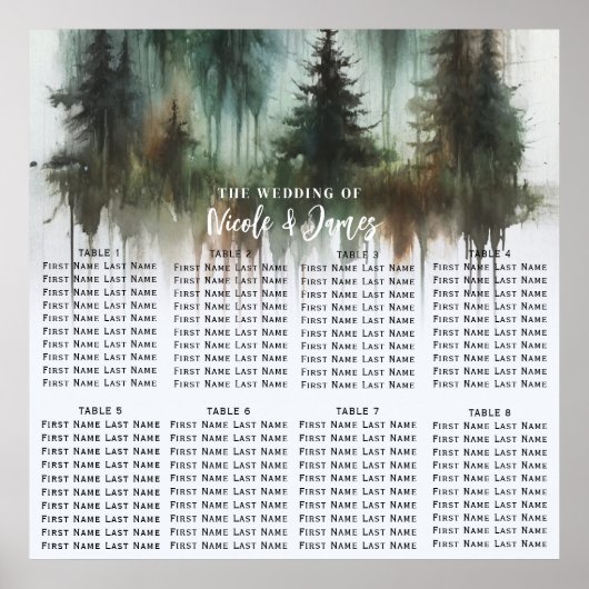 Waterverf Trees Rustieke Wilderness Bruiloft Seat Poster (Voorkant)