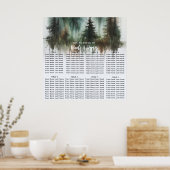 Waterverf Trees Rustieke Wilderness Bruiloft Seat Poster (Keuken)