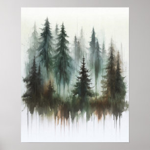 Waterverf Trees Rustieke Wilderness Wall Art Poster