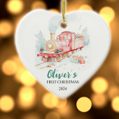 Waterverf trein aangepaste eerste kerst keramisch ornament