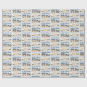 Waterverf Trein en vliegtuigen Baby Boy Blue Cadeaupapier (Vlak)