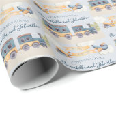 Waterverf Trein en vliegtuigen Baby Boy Blue Cadeaupapier (Rol Hoek)