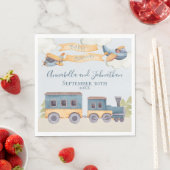 Waterverf Trein en vliegtuigen Baby Boy Blue Servet (Insitu)