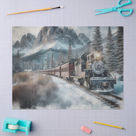  Waterverf trein in de winter Tissuepapier (Craft)