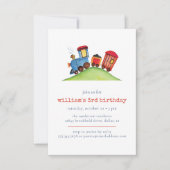 Waterverf Trein Rood Blauw Pastel Verjaardag Kaart (Voorkant)