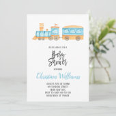 Waterverf Trein Speelgoed Jongen Baby shower Blauw Kaart (Staand voorkant)