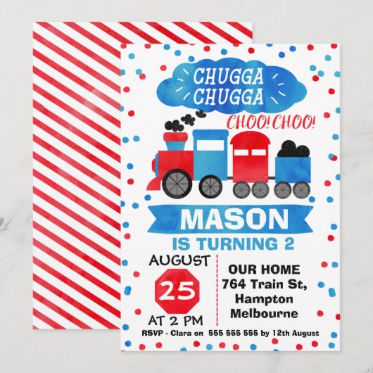 Waterverf Trein Verjaardagsfeestuitnodiging Kaart (Voorkant / Achterkant)