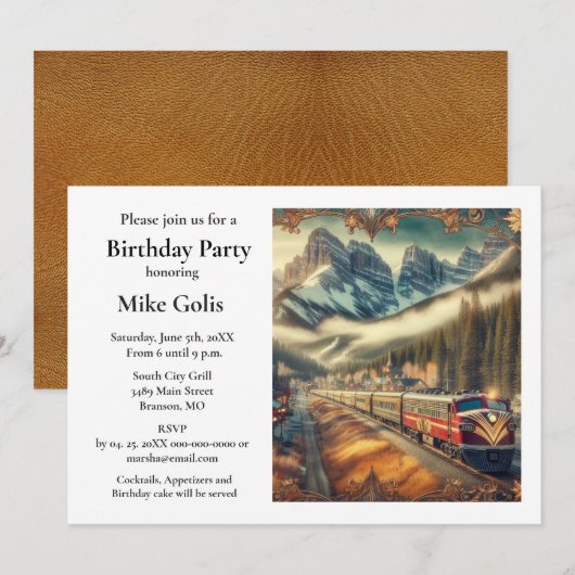 Waterverf Trein Verjaardagsfeestuitnodiging Kaart (Voorkant / Achterkant)